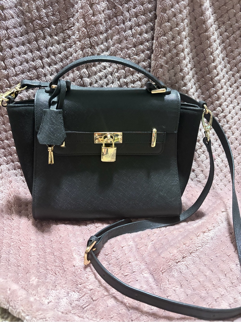 Falchi Black Leather Top-Handle Bag with Gold Hardware